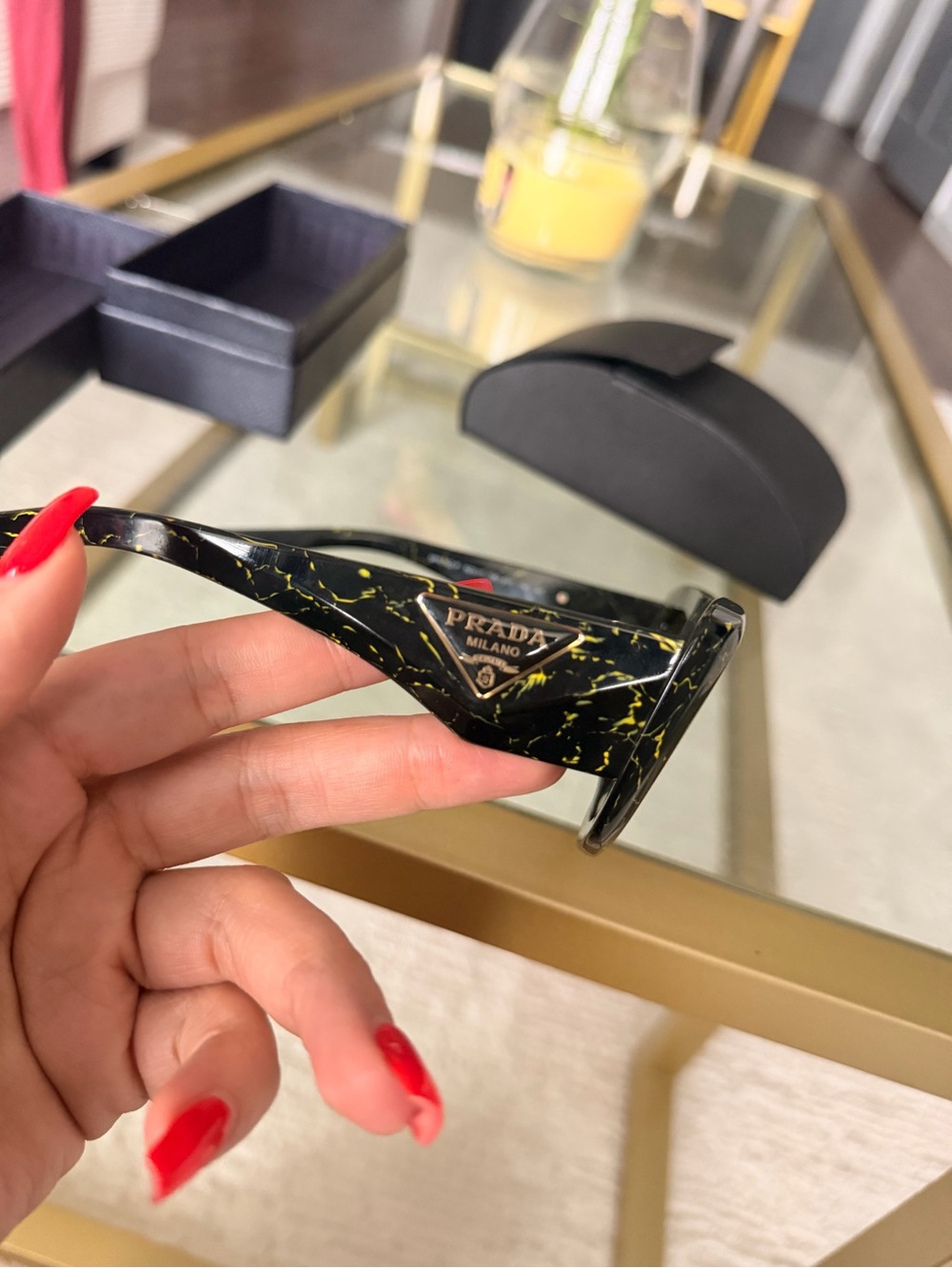 Prada Black Sunglasses with Yellow Marbled Accents - Picture 3 of 9